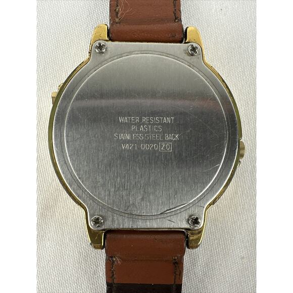 Vintage Lorus Seiko Mickey Mouse Watch Musical It's Small World Brown Band - Picture 6 of 6